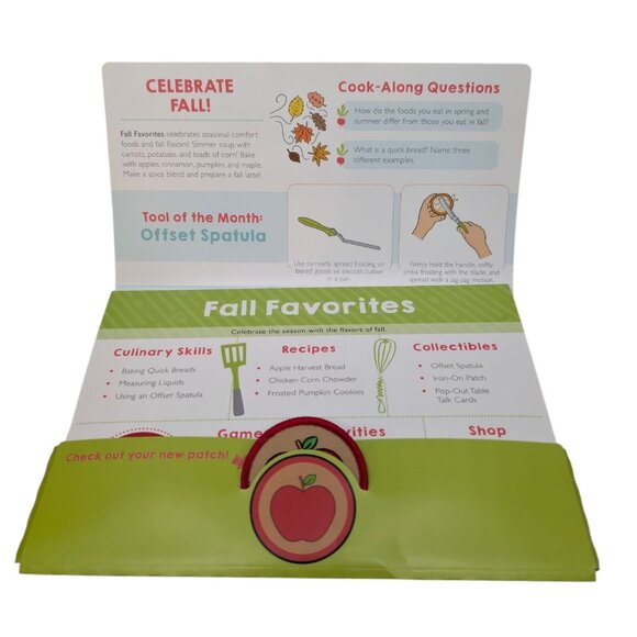 Raddish Kids Fall Favorites Offset Spatula Green Steel Plastic Recipes Patch - Picture 3 of 10